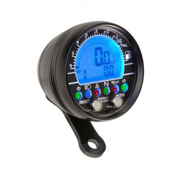 Acewell Digitalinstrument alu-schwarz mit Drehzahlmesser und Uhr