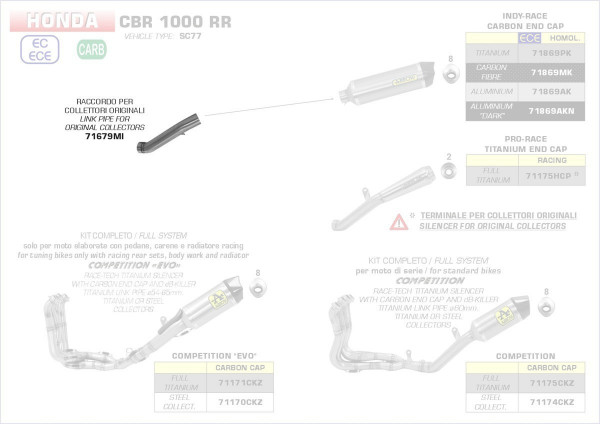 71679MI-Arrow Zwischenrohr Für Originalkrümmer Honda CBR 1000 RR 17-18