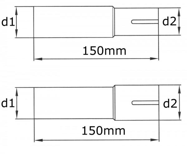 Einzelmuffe - Länge: 120mm d1 = 45mm außen/ d2 innen geschlitzt = ... variabel (muss angegeben werde