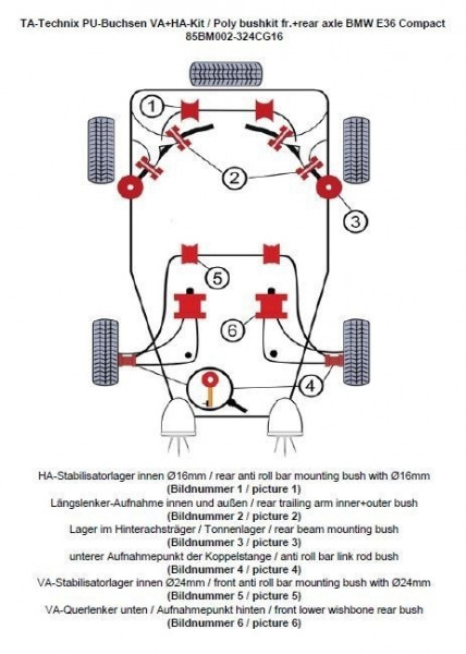 TA Technix PU-Buchsen Kit 32-teilig passend für BMW 3er Serie E36 Compact