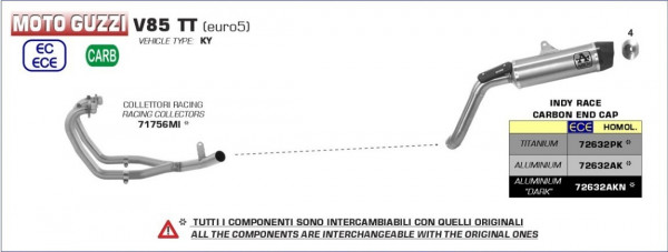 Arrow Indy Race Aluminium Endschalldämpfer passend für Moto Guzzi V85 TT 19-21
