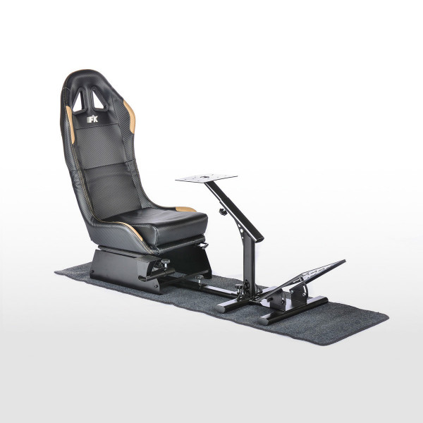 FK Gamesitz Spielsitz Rennsimulator eGaming Seats Suzuka schwarz/gold Carbonlook mit Teppich