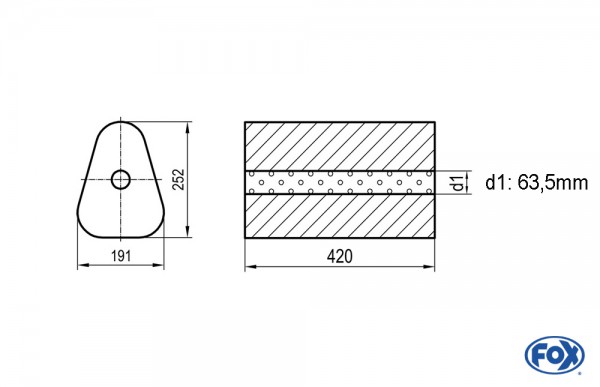 FOX Uni-Schalldämpfer dreieckig aus Edelstahl - Länge 420mm, Ø63,5mm außen