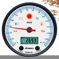 ACEWELL Analog Tacho 150 Km/h mit Digital DZM – Ring schwarz, Zifferblatt weiss, Gehäuse schwarz ACEWELL Analog Tacho 150 Km/h mit Digital DZM – Ring schwarz, Zifferblatt weiss, Gehäuse schwarz