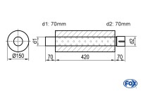FOX Uni-Schalldämpfer rund aus Edelstahl Ø150mm mit 70mm Stutzen FOX Uni-Schalldämpfer rund aus Edelstahl Ø150mm mit 70mm Stutzen