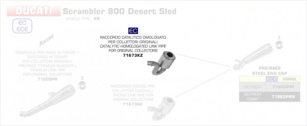 Arrow Vorschalldämpfer mit Kat passend für Ducati Scrambler 800 Desert Sled 17