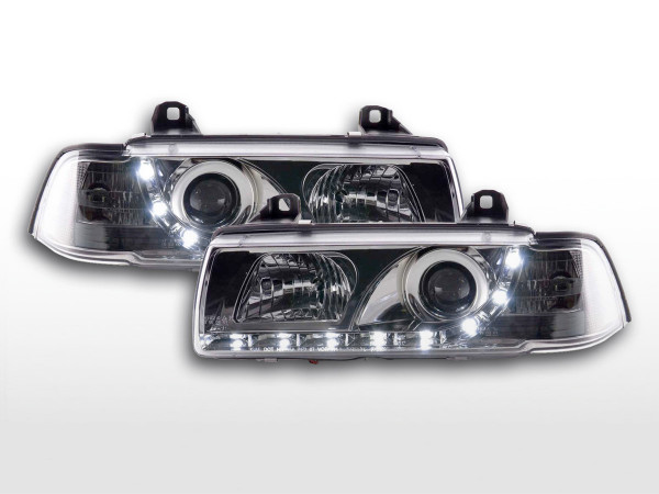 Scheinwerfer Set Daylight LED Tagfahrlicht BMW 3er E36 Limo/Touring chrom für Rechtslenker