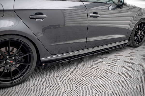 Street Pro Seitenschweller Ansatz Für + Flaps Audi S3 / A3 S-Line Sportback 8V Facelift Schwarz Hoch