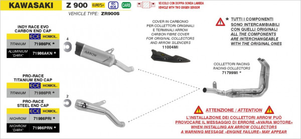 ARROW Indy Race EVO Endschalldämpfer passend für Kawasaki Z 900 2025