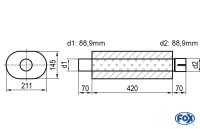 FOX Uni-Schalldämpfer oval Edelstahl 211x145mm, Länge 420mm FOX Uni-Schalldämpfer oval Edelstahl 211x145mm, Länge 420mm