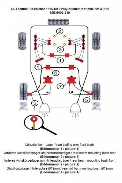 TA Technix PU-Buchsen Kit 26-teilig Hinterachse Ø19mm Stabi passend für BMW 3er Serie E36