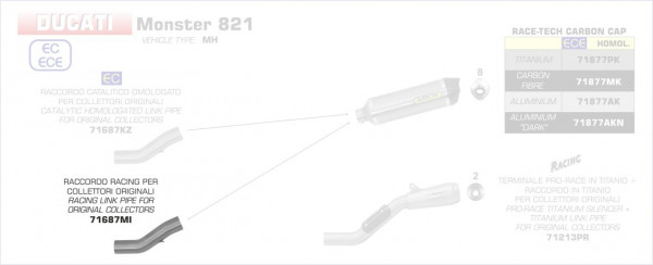 71687MI-Arrow Zwischenrohr Für Originalkrümmer Ducati MONSTER 821 18-19