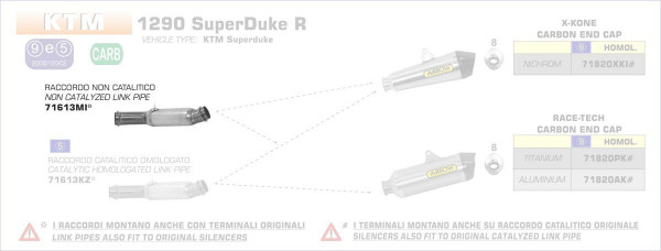 ARROW Zwischenrohr ohne Katalysator passend für KTM 1290 Super Duke R 2017-2019