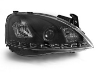 Scheinwerfer passend für Opel Corsa C 11.00–09.06 Tageslicht Schwarz Scheinwerfer passend für Opel Corsa C 11.00–09.06 Tageslicht Schwarz