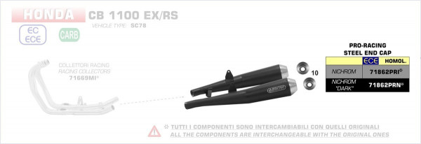 Arrow Pro-Racing Edelstahl Endschalldämpfer passend für Honda CB 1100 EX/RS (SC78) `17-20
