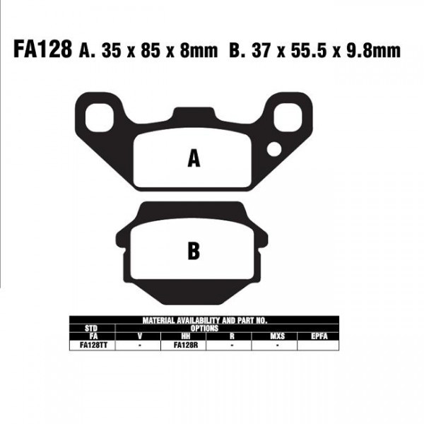 EBC-FA128 TT Bremsbeläge passend für Kawasaki KFX 250, KEF 300
