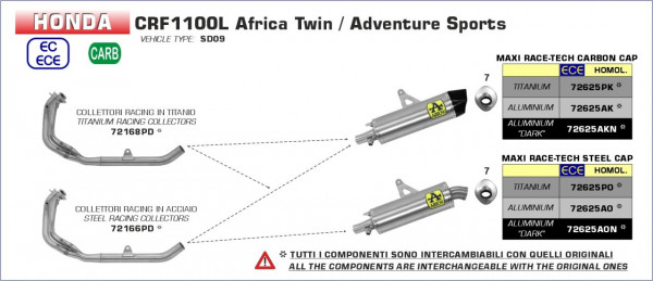 Arrow Maxi Race-Tech Endschalldämpfer passend für Honda CRF 1100 L Africa Twin