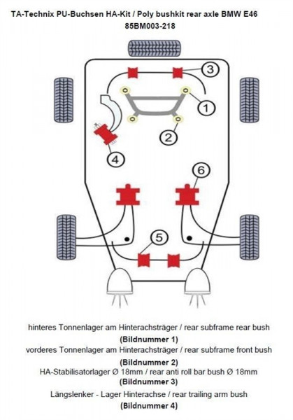 TA Technix PU-Buchsen Kit Hinterachse 20-teilig passend für BMW 3er Serie E46 / E46 Compact