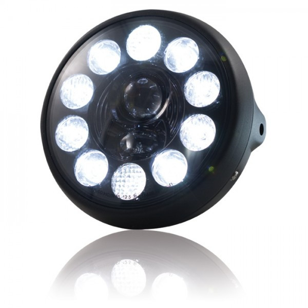LED-Scheinwerfer "British Style" 7" | schwarz 10 LED's | seitlich M8 | E-geprüft