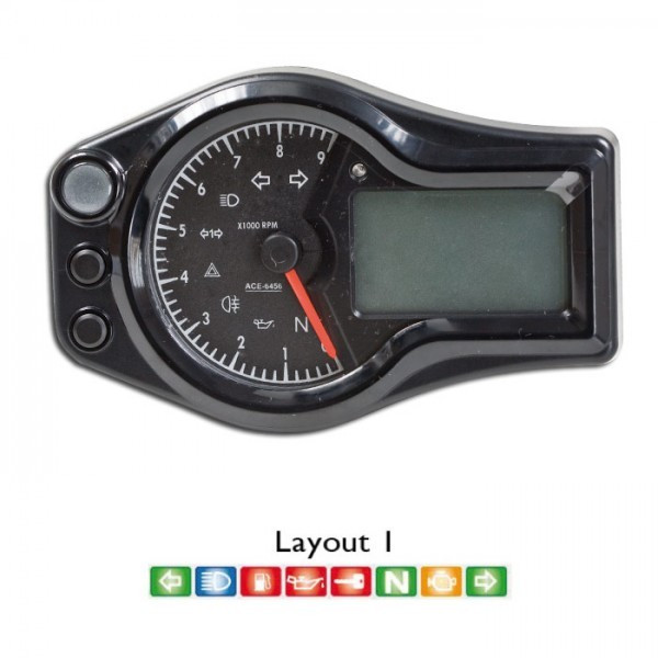 Multifunktionelles Digitalinstrument | schwarz Tachom. DZM 9000 RPM | Uhr & Tankanzeige | LO1