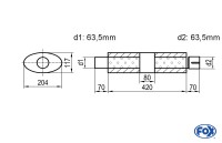 FOX Uni-Schalldämpfer Oval Edelstahl 204x117mm, Länge 420mm, 63,5mm Anschluss FOX Uni-Schalldämpfer Oval Edelstahl 204x117mm, Länge 420mm, 63,5mm Anschluss