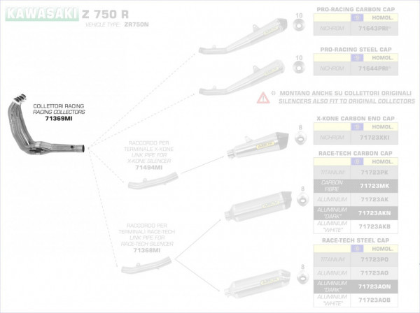 Arrow Racing Krümmer passend für Kawasaki Z 750 R 11-14