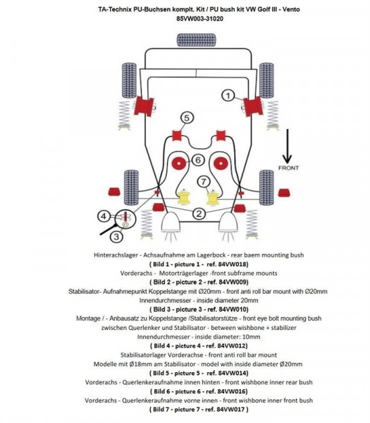 TA Technix PU-Buchsen Kit 28-teilig Vorder- und Hinterachse passend für VW Golf III / Golf III+IV Ca