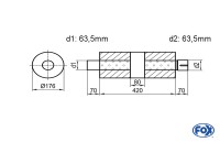 FOX Uni-Schalldämpfer rund Edelstahl mit Kammer und Stutzen FOX Uni-Schalldämpfer rund Edelstahl mit Kammer und Stutzen