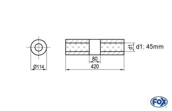 FOX Uni-Schalldämpfer rund ohne Stutzen mit Kammer - Ø114mm, Länge 420mm