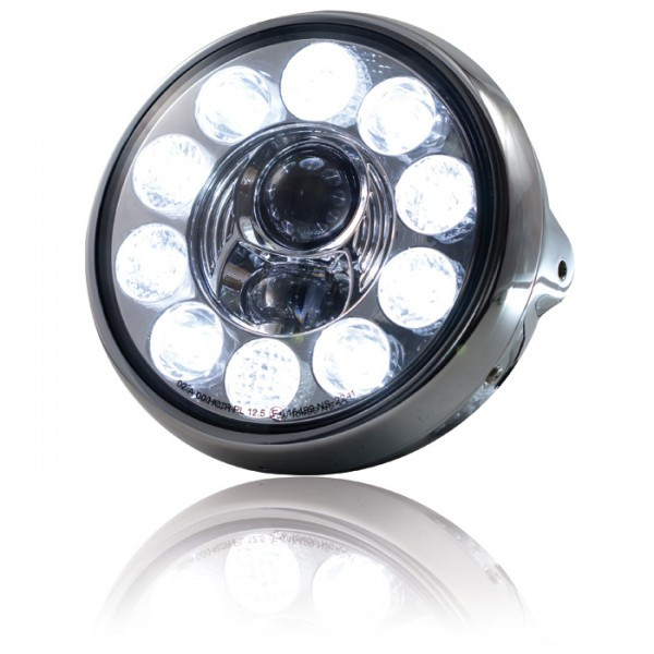 LED-Scheinwerfer "British Style" 7" | chrom 10 LED's | seitlich M8 | E-geprüft