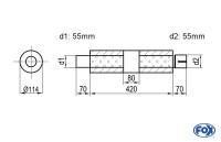 FOX Uni-Schalldämpfer rund Ø114mm mit Kammer und Stutzen FOX Uni-Schalldämpfer rund Ø114mm mit Kammer und Stutzen