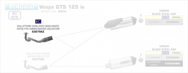 Arrow Verbindungsrohr mit Kat passend für Vespa GTS 125 17-18