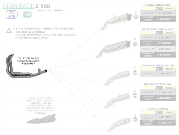 71661MI-Arrow Racing Krümmer Kawasaki Z 900 17-18