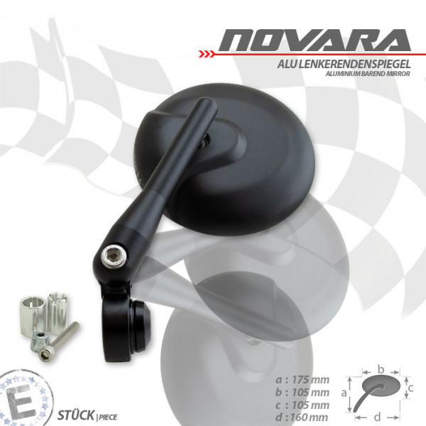 Lenkerendenspiegel "Novara" | Alu | schwarz | M6 Stck | Verst | Arm: 123 mm | Ø 105 mm | E-geprüft