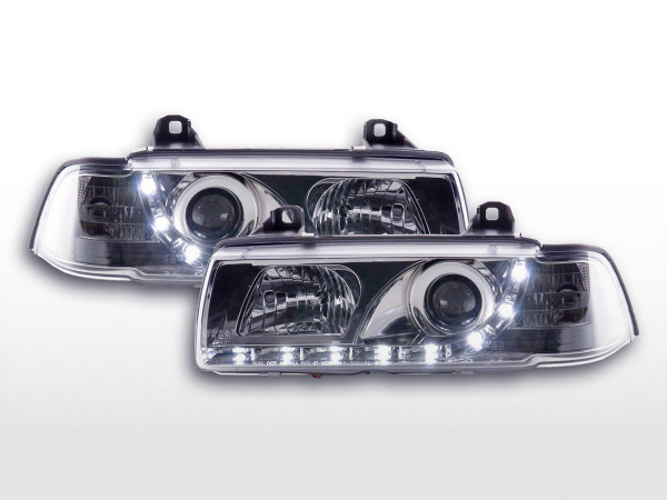 Scheinwerfer Set Daylight LED Tagfahrlicht BMW 3er E36 Coupe/Cabrio 92-98 chrom für Rechtslenker
