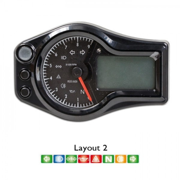 Multifunktionelles Digitalinstrument | schwarz Tachom. DZM 9000 RPM | Uhr & Tankanzeige | LO2