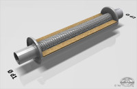 FOX Uni-Schalldämpfer rund mit Stutzen Edelstahl Ø125mm Länge 420mm FOX Uni-Schalldämpfer rund mit Stutzen Edelstahl Ø125mm Länge 420mm