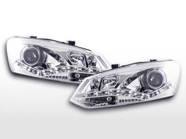 Scheinwerfer Set Daylight LED TFL-Optik VW Polo Typ 6R 2010- chrom für Rechtslenker