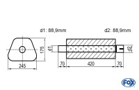 FOX Uni-Schalldämpfer Trapezoid Edelstahl 420mm FOX Uni-Schalldämpfer Trapezoid Edelstahl 420mm