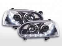 Daylight LED Scheinwerfer Set chrom passend für VW Golf 3 91-97 Daylight LED Scheinwerfer Set chrom passend für VW Golf 3 91-97