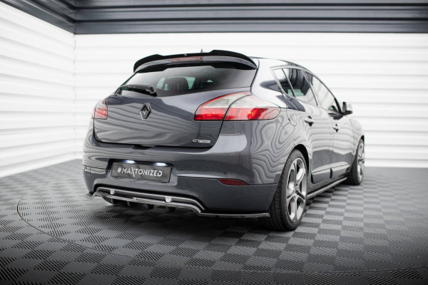 Hinten Splitter (mit Einem Vertikalem Balken) Renault Megane GT MK3 Facelift Schwarz Hochglanz