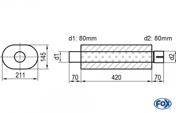 FOX Uni-Schalldämpfer oval Edelstahl 420mm