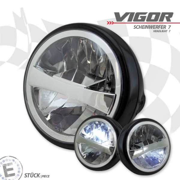 LED-Scheinwerfer "Vigor" 7" | klar | schwarz M8 seitlich | Klarglas | E-geprüft