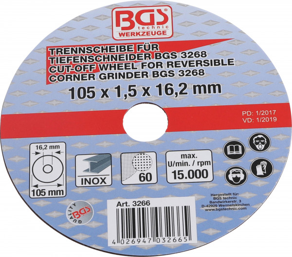 Trennscheibe für BGS Tiefenschneider | Ø 105 x 1,5 x 16,2 mm