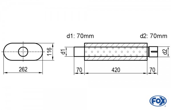 FOX Uni-Schalldämpfer oval Edelstahl 420mm