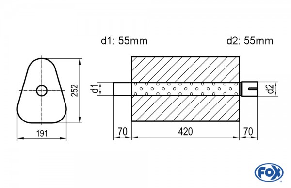 FOX Uni-Schalldämpfer dreieckig Edelstahl 420mm