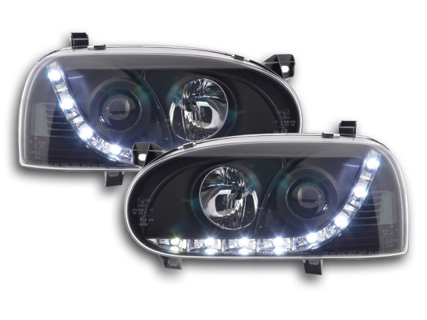 Scheinwerfer Set Daylight LED TFL-Optik VW Golf 3 Typ 1HXO 1EXO 91-97 schwarz