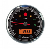 ACEWELL Analog Tacho 150 Km/h mit Digital DZM Ring chrom – Zifferblatt schwarz, Gehäuse chrom ACEWELL Analog Tacho 150 Km/h mit Digital DZM Ring chrom – Zifferblatt schwarz, Gehäuse chrom