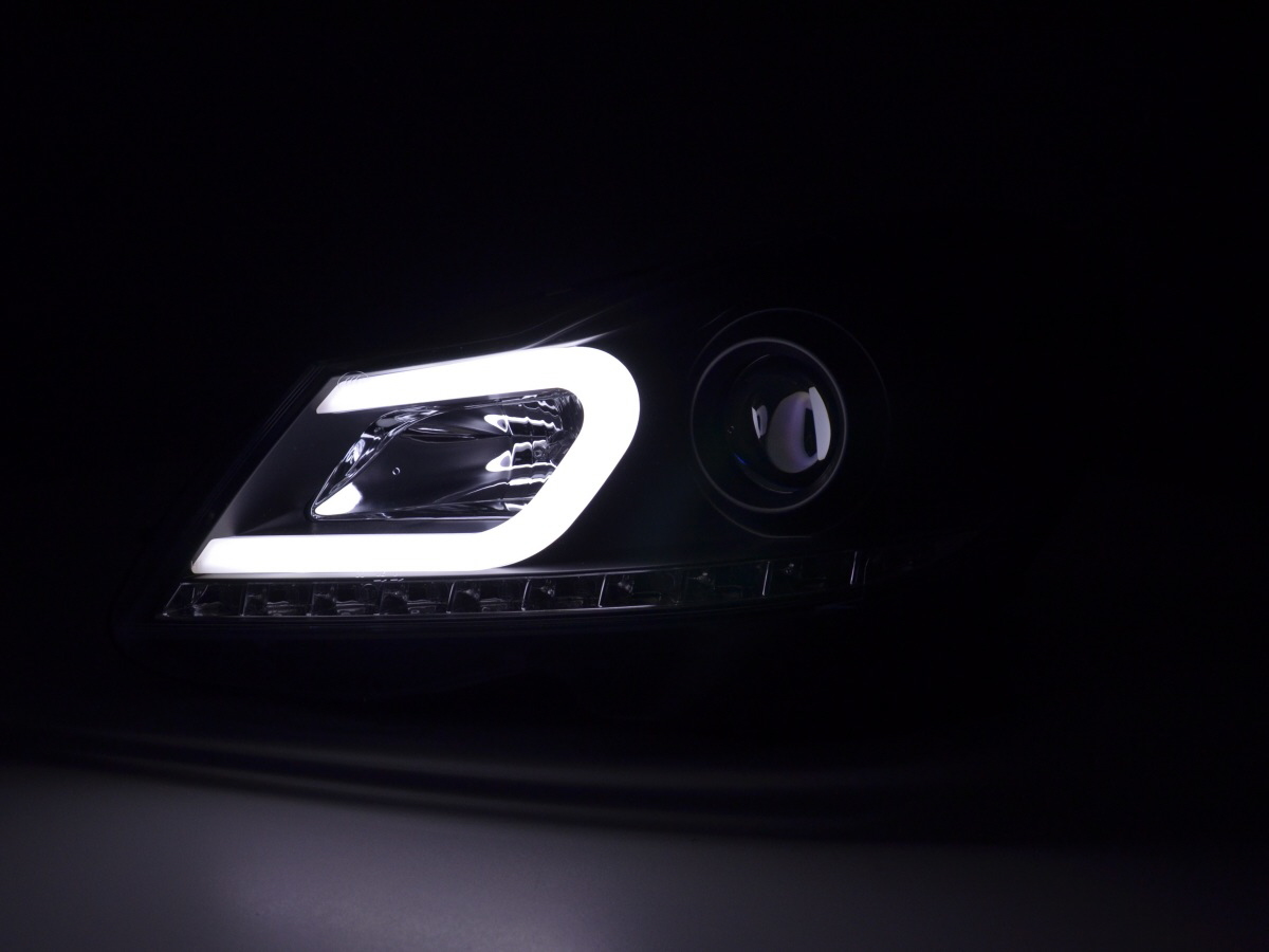 Scheinwerfer Set Daylight LED TFL-Optik Mercedes C-Klasse W204 Bj 11-14 schwarz Scheinwerfer Set Daylight LED TFL-Optik Mercedes C-Klasse W204 Bj 11-14 schwarz