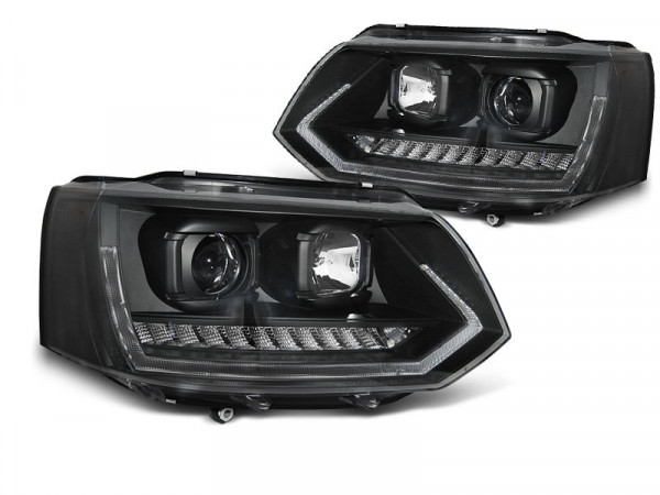 Scheinwerfer Röhrenlicht DRL schwarz dynamische Blinker passend für VW T5 2010-2015
